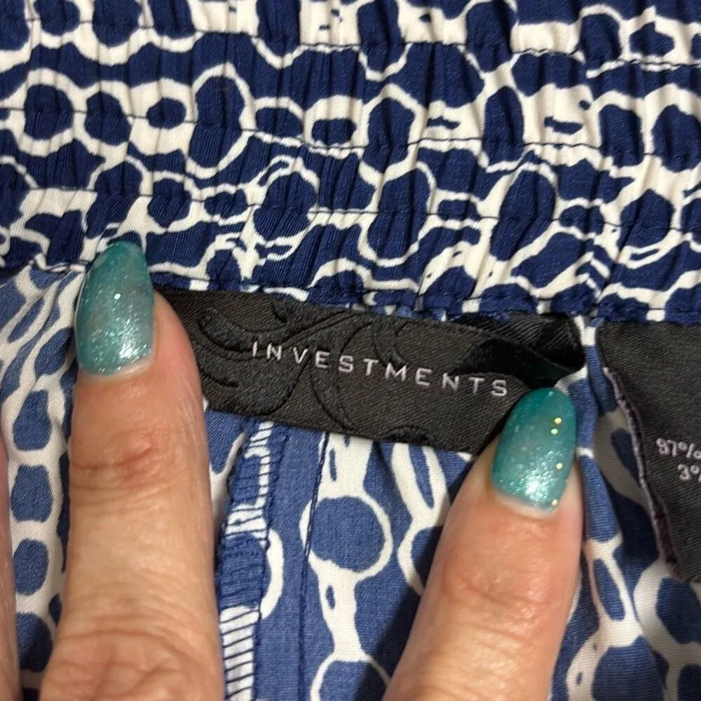 Investments Blue White Chain Nautical Print Pull On High Rise Flowy Pants Medium - Image 5