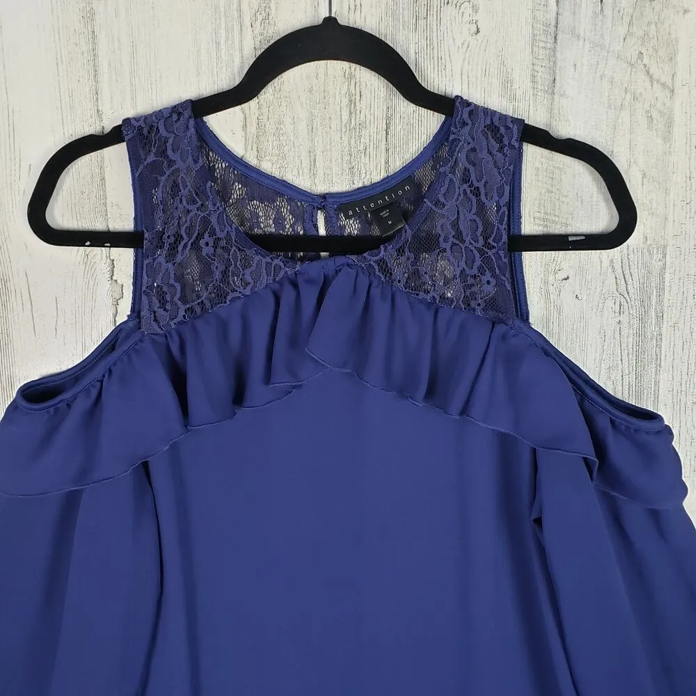 Attention Long Sleeve Cold Shoulder Ruffled Lace Dress Women's Size Medium - Image 3