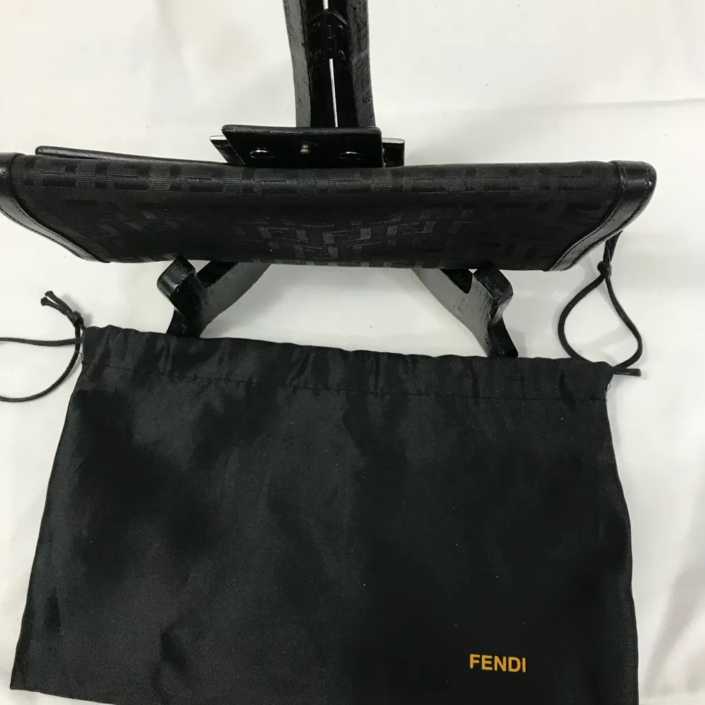 Fendi Zucchino Vintage Black Logo Flap Wallet Clutch with Silver Buckle EUC - Image 3