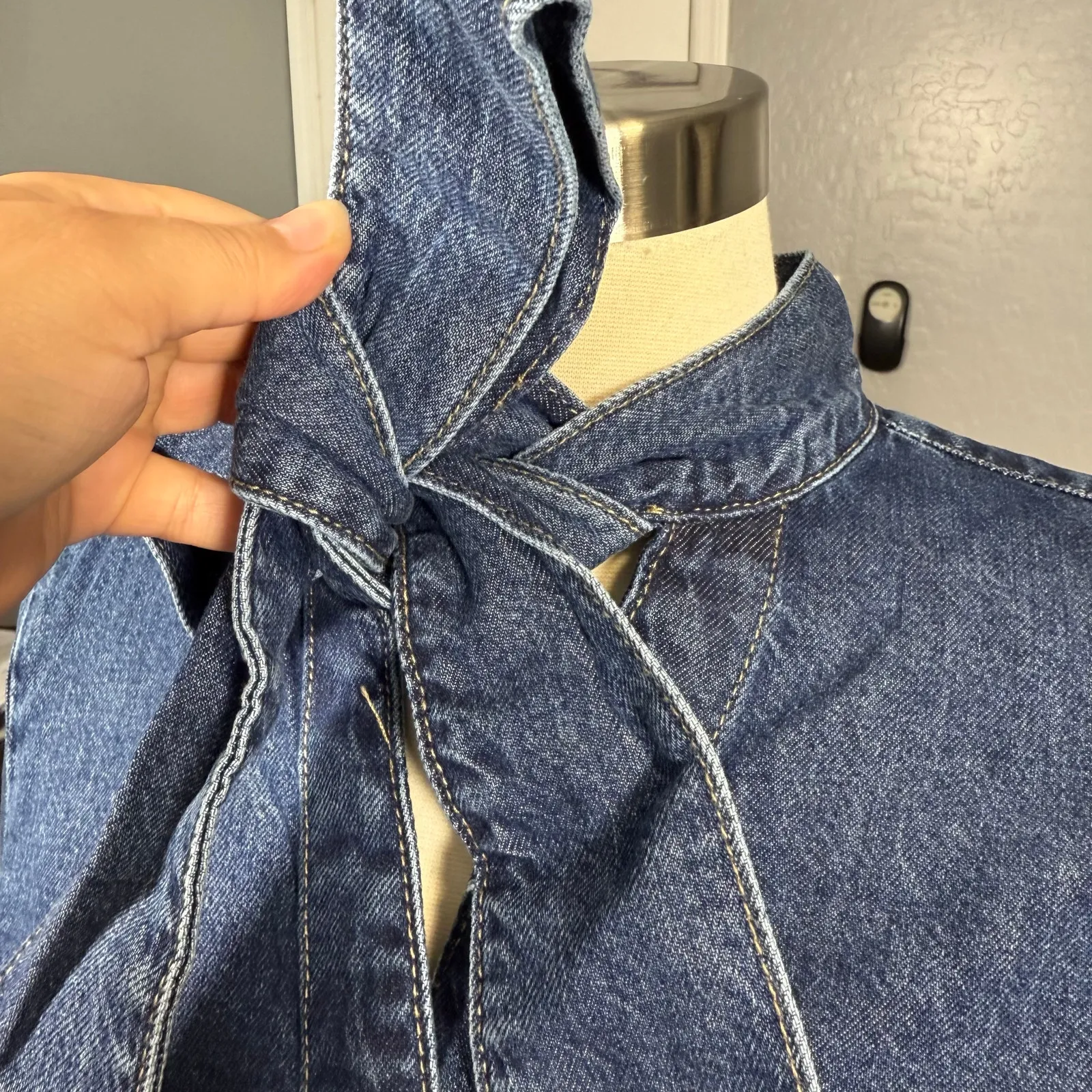 Mango Denim shirt with bow, Small - Image 4