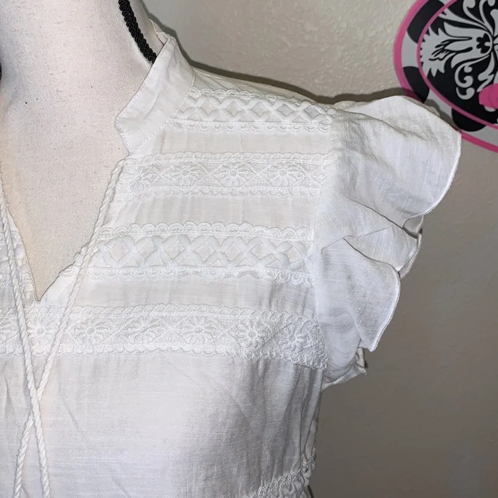 White Cover Up Flutter Sleeves Lace Eyelet dress - Image 3