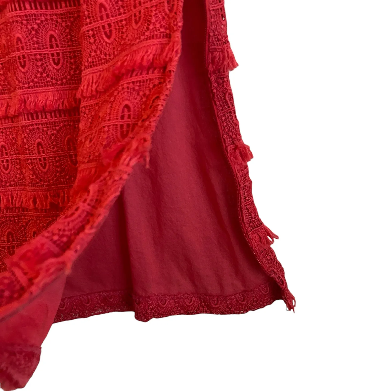 Talbots Women Top 6P‎ Coral Boho Crochet Fringe Tiered Cottagecore Girly Beachy - Image 8