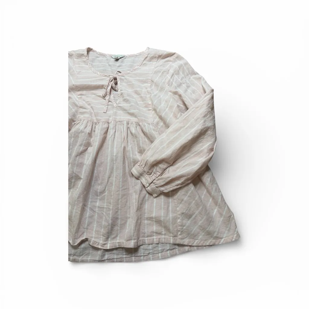 Lucky Brand Pink & White Stripe Boho Babydoll Blouse - Size Large - Image 3