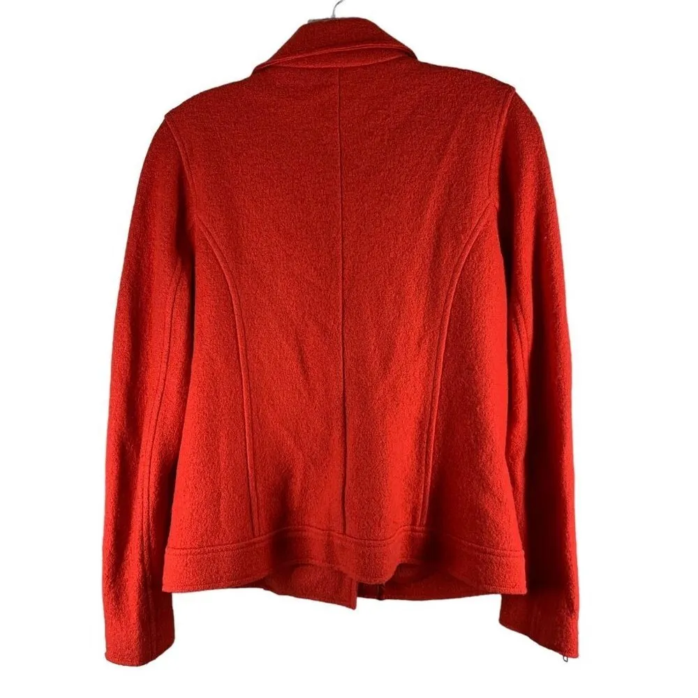 TAHARI Tomato Red Boiled Wool Moto Asymmetrical Zip Jacket Size Small - Image 5