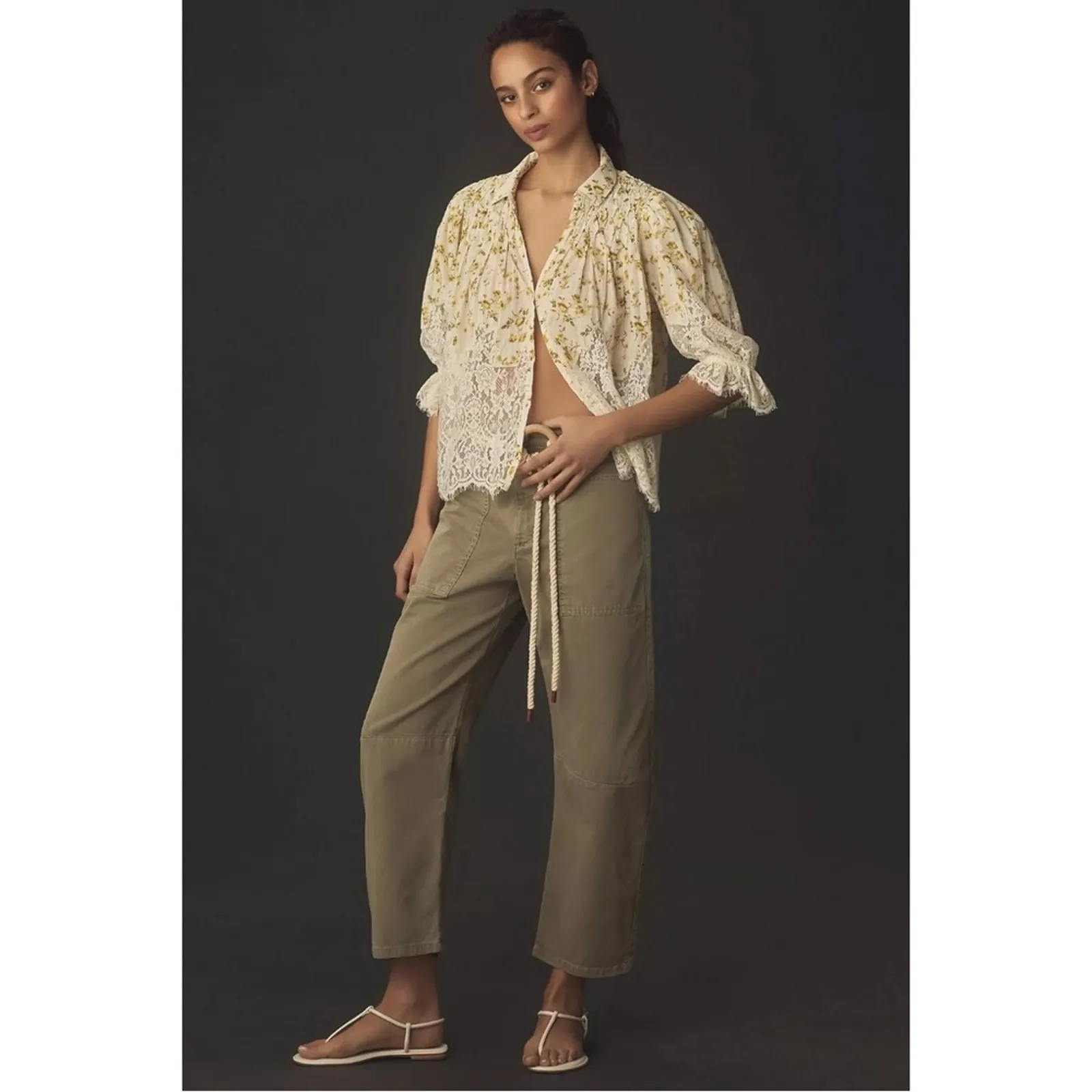 Anthropologie Ethereal Dainty Ditsy Floral Victorian Lace Blouse Medium Cottage - Image 6