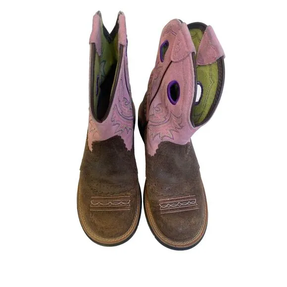 Ariat Fatbaby Pink Brown Cowgirl Boots Leather Sz 7.5B Western Pull-On Casual - Image 2