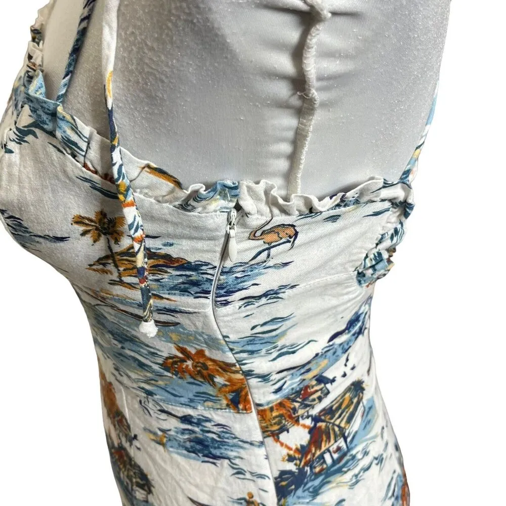 Free People Beach Linen Blend Neutral Combo Tropical Party Midi Dress Womens 0 - Image 10