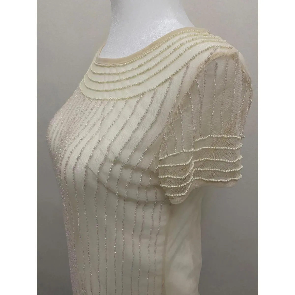 TFNC LONDON Sheer Beaded Blouse in Cream (SMALL) - Image 6