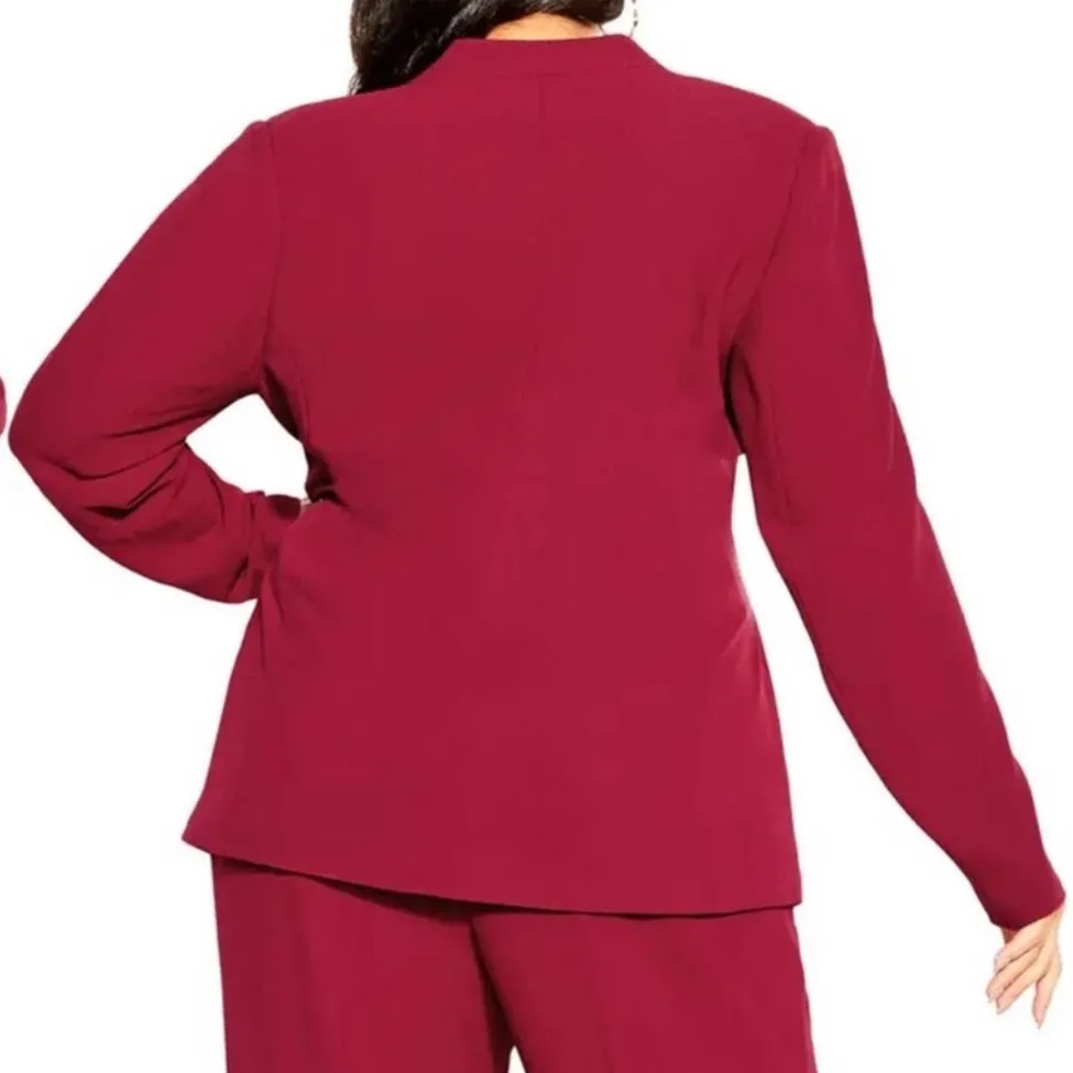 City Chic Collarless Fully Lined Tie Front Jacket Blazer Burgundy Size 18 - Image 2
