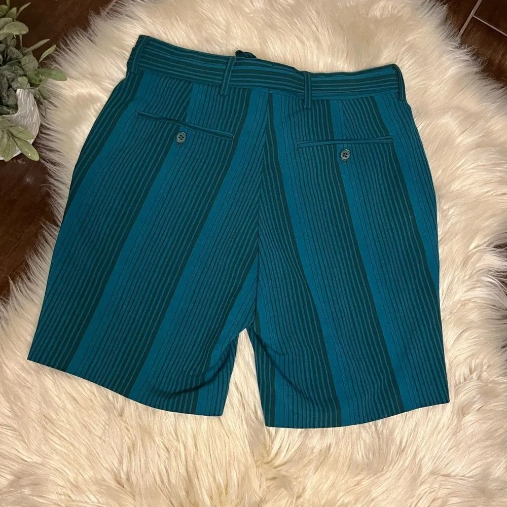 ASOS teal pinstriped paperbag waist shorts sz 30(10) - Image 4