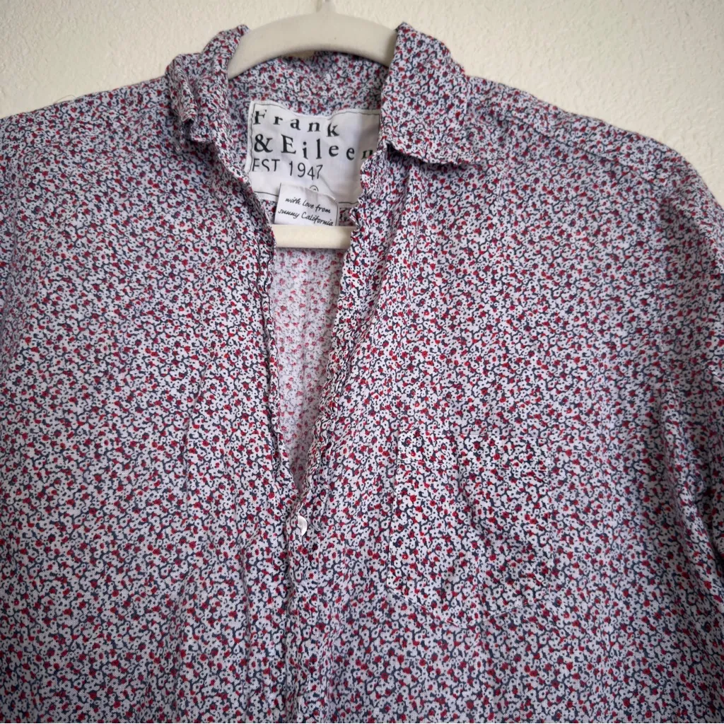 Frank And Eileen Mary Dress 100% Linen Floral Button Front Shirt - Image 7
