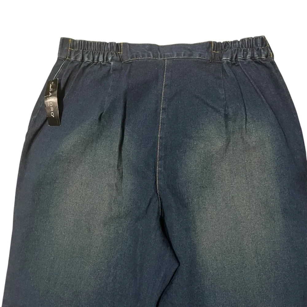 Sandro Sportswear Hi-Rise Wide Leg Cropped Jeans Mock Cuff Grommet Hem, Sz 1X - Image 9