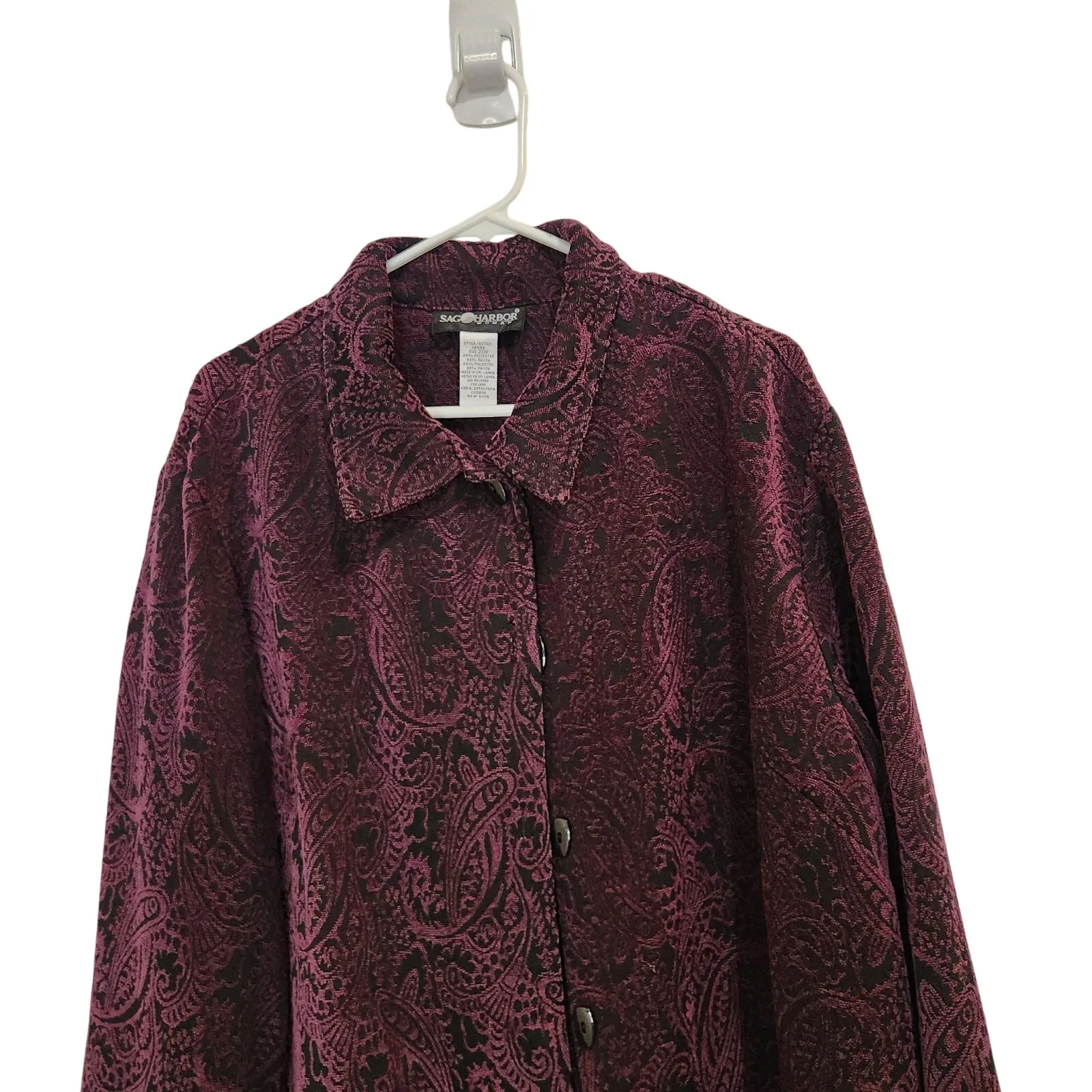 Vintage Sag Harbor Burgundy Floral Paisley Retro Textured Button Up Shirt 20W - Image 3
