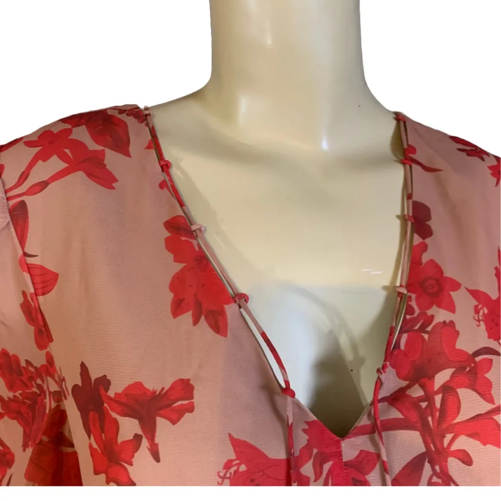 SAM EDELMAN RED & TAN FLORAL PRINT CHIFFON MAXI DRESS NWT (6) - Image 7