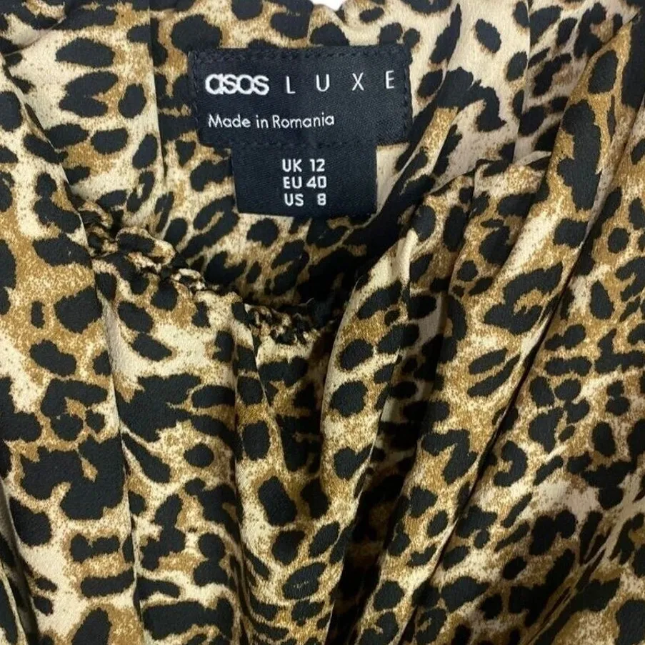ASOS Luxe Design Leopard Elastic Bralette Mini Crop Top Adjustable Straps 8 Tan - Image 9