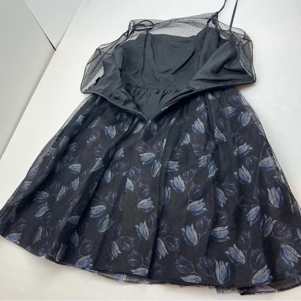 Jill Jill Stuart Floral Print Organza Mesh Fit & Flare Black Cocktail Dress SZ 6 - Image 12