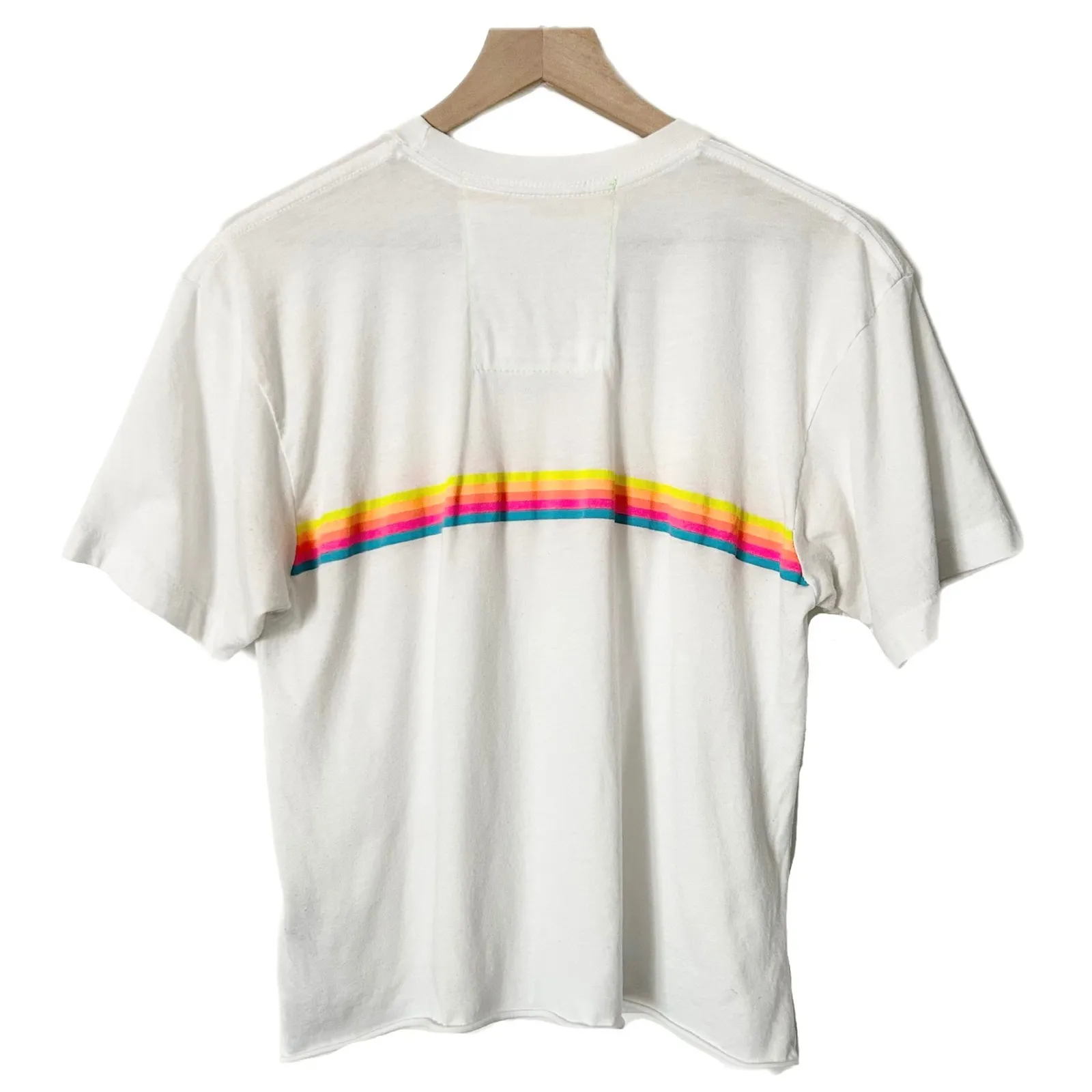 Aviator Nation Rainbow Stripe Crew Neck Boyfriend Tee in White Size Medium - Image 2