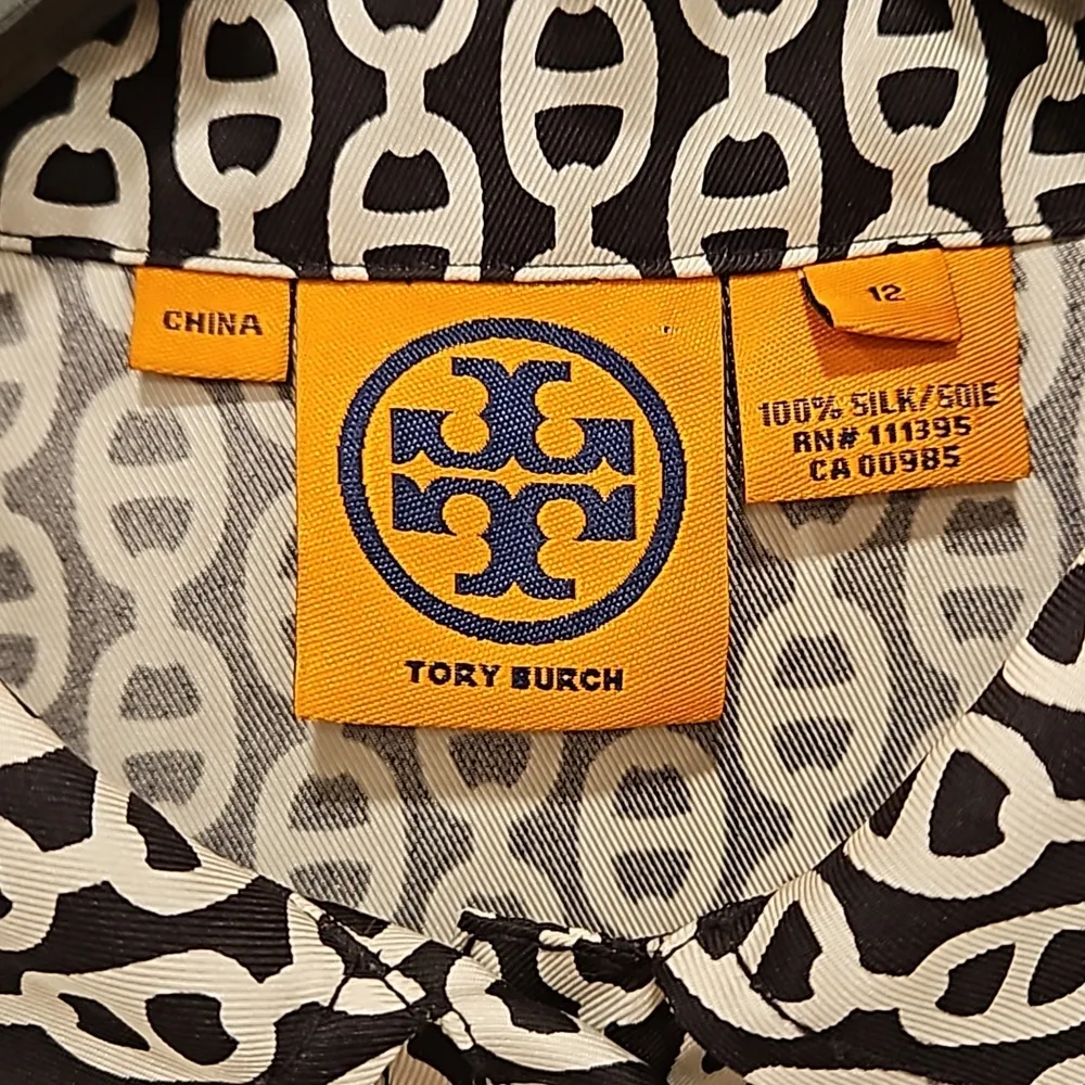 💕TORY BURCH💕 Long Sleeve Button Front Shirt Dress ~ 12 Geometric Chain Print - Image 7