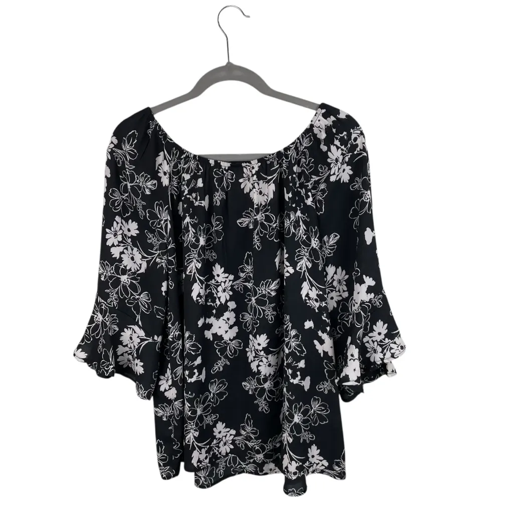 Torrid Floral Bell Sleeve Georgette Blouse Women's Size 0X Large Black and White - Image 4