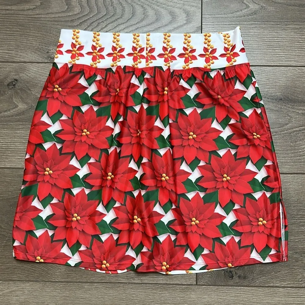 Skort Obsession 16” High Rise Poinsettia Holiday‎ Tennis Golf Skirt Skort Small Red - Image 4
