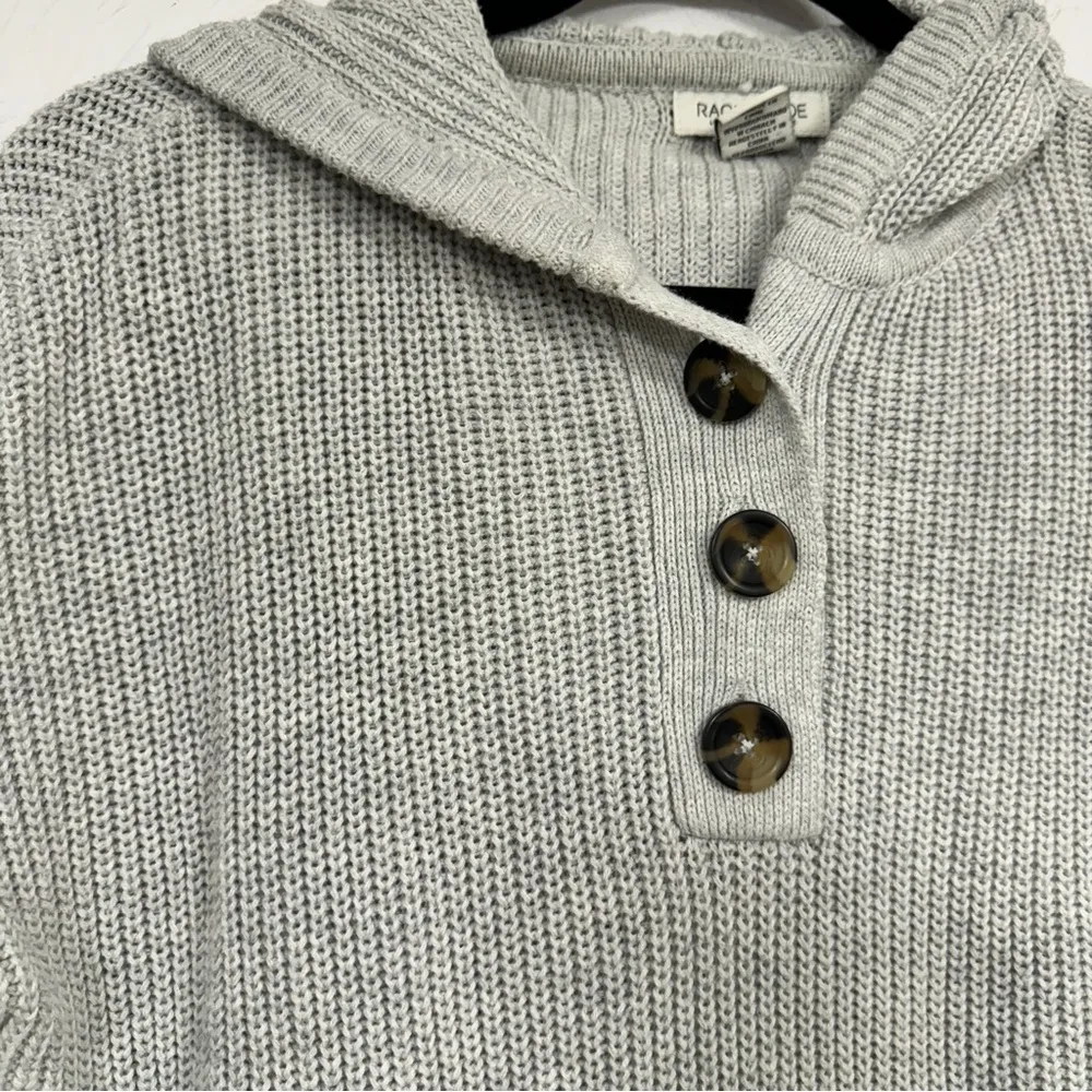 Rachel Zoe Grey Knit Pullover Hoodie Sweater Womens XS Henley Preppy Cozy Casual - Image 8