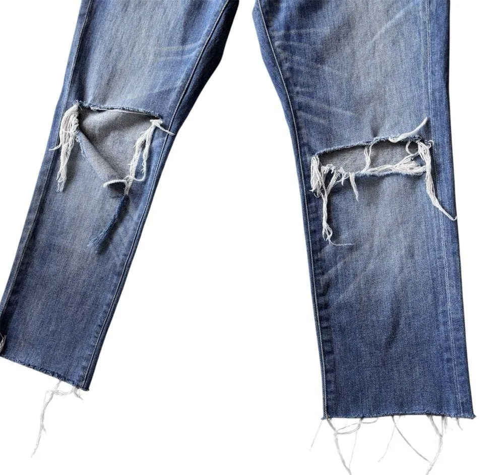 Women's Madewell The Slim Boyjean cropped raw hem distressed jeans size 27 - Image 4