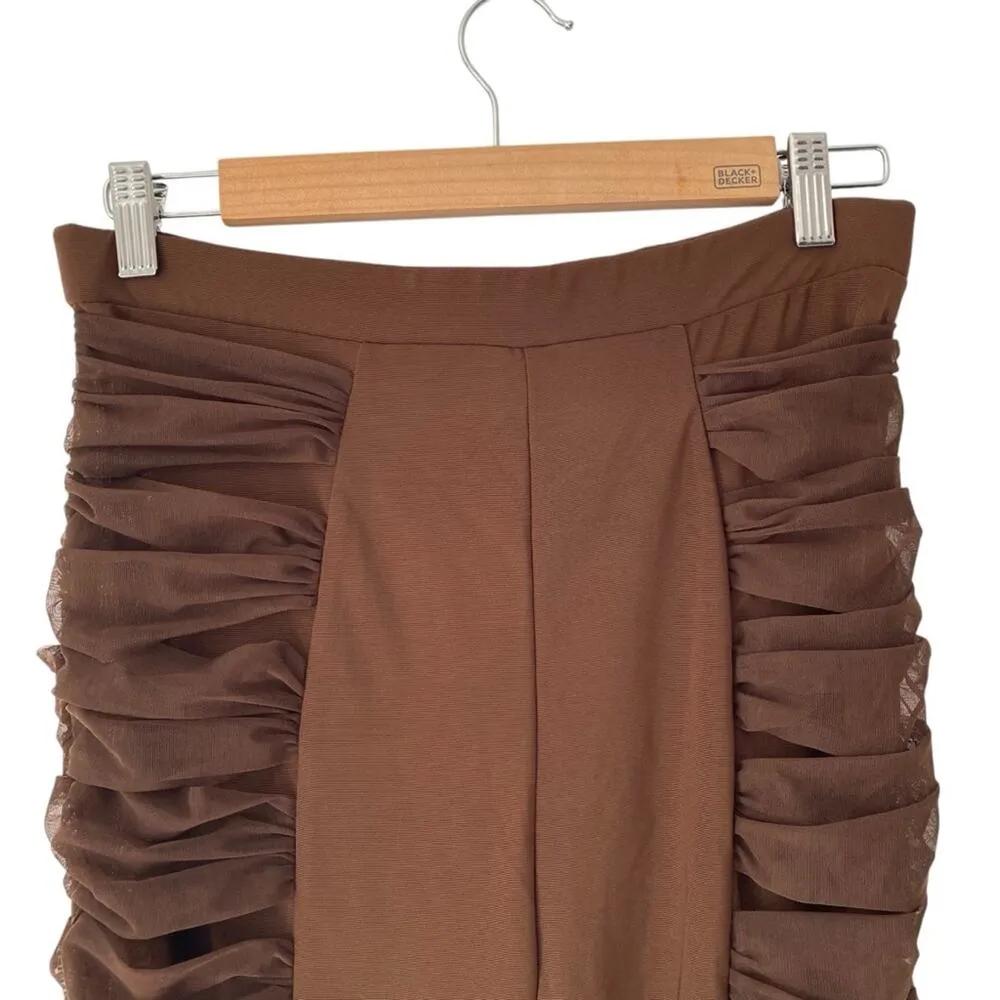 House of CB NWTs Isolde Chocolate Layered Mesh Trousers Pants size Large - Image 5