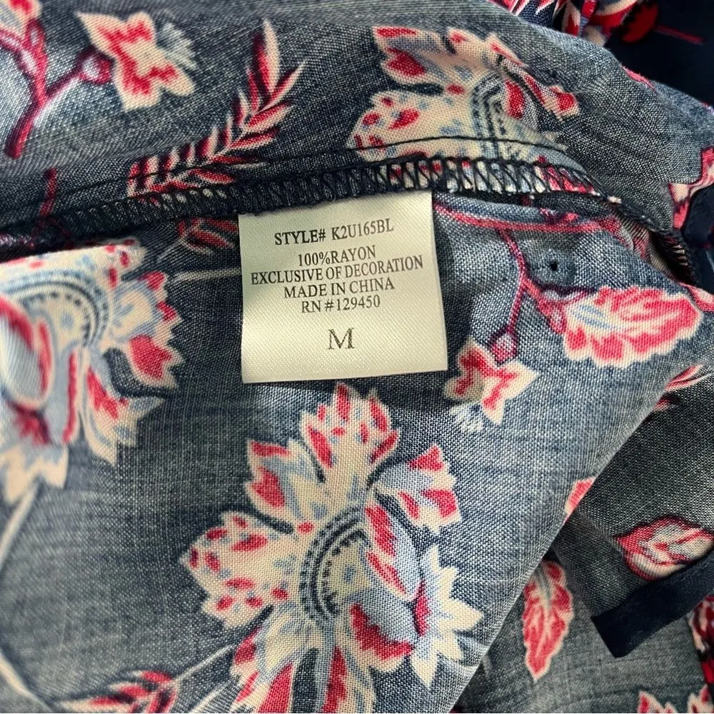 Como Vintage Red White and Blue Floral Print Lightweight Popover Women’s Size M - Image 6