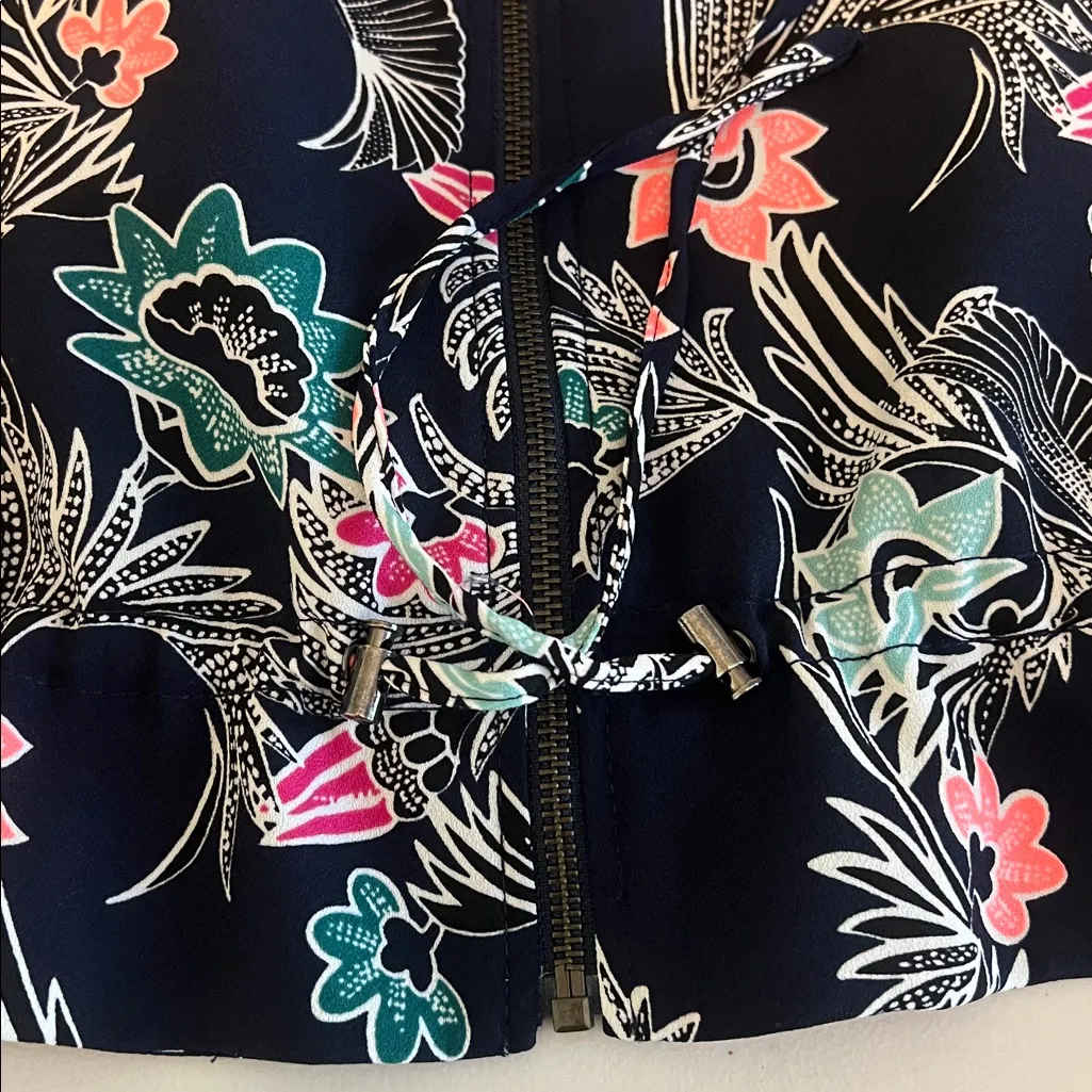 Banana Republic Bird Print Bomber Jacket Blue/Multi Size Small - Image 5