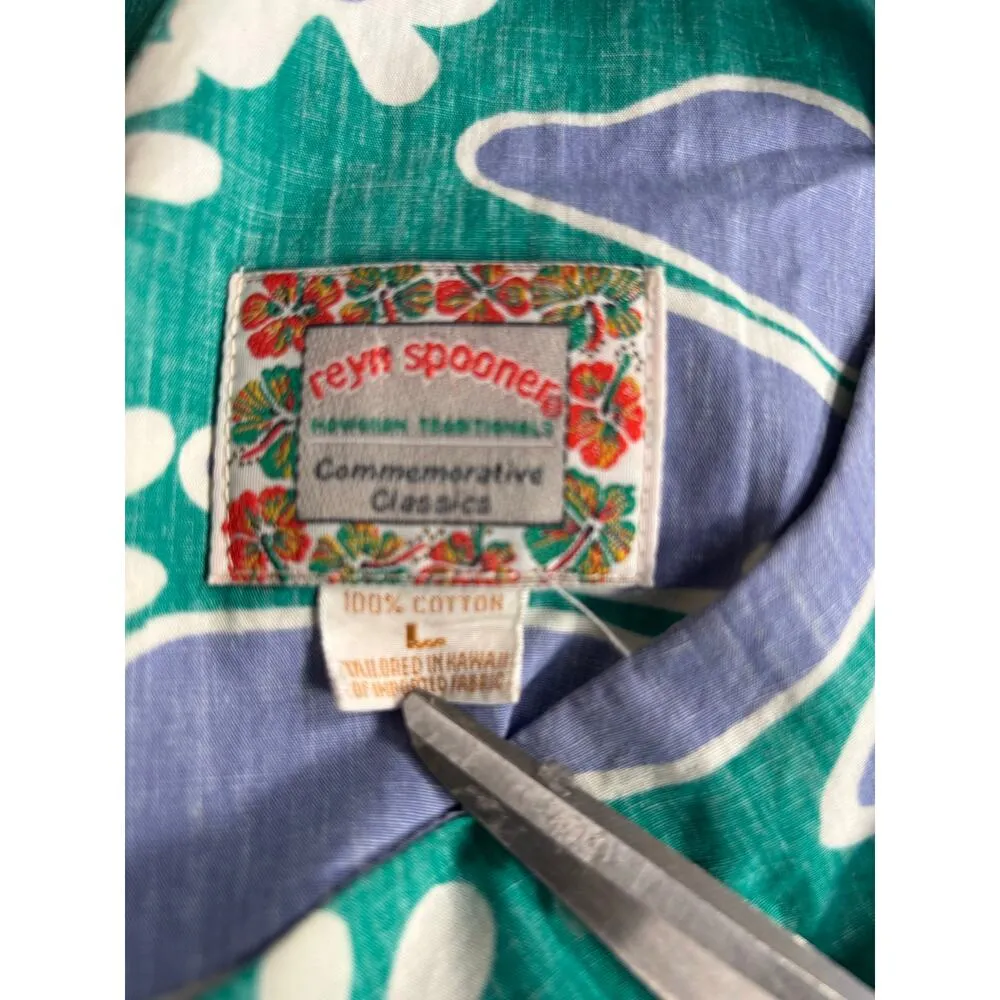 Vintage Reyn Spooner Green Purple Floral Hawaiian Sheath Dress Sleeveless Large - Image 7