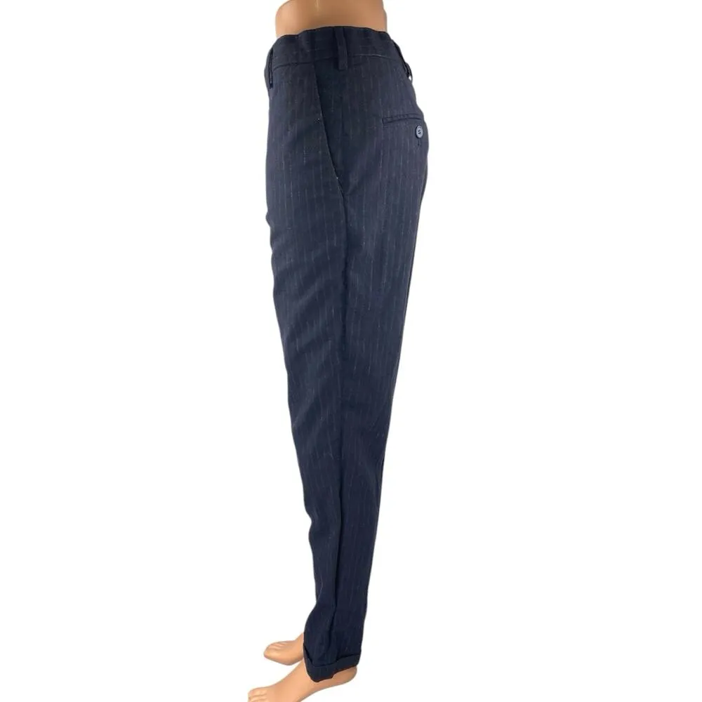 Carven Men's Blue Pinstriped Straight Leg Slim Fit Trousers Suit Dress Pants 38 - Image 2