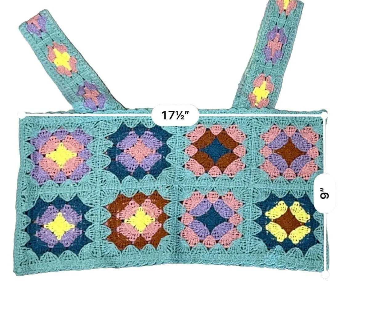 Bohemian Granny Squares Crocheted Crop Tank Top Green MEDIUM NWT - Image 8