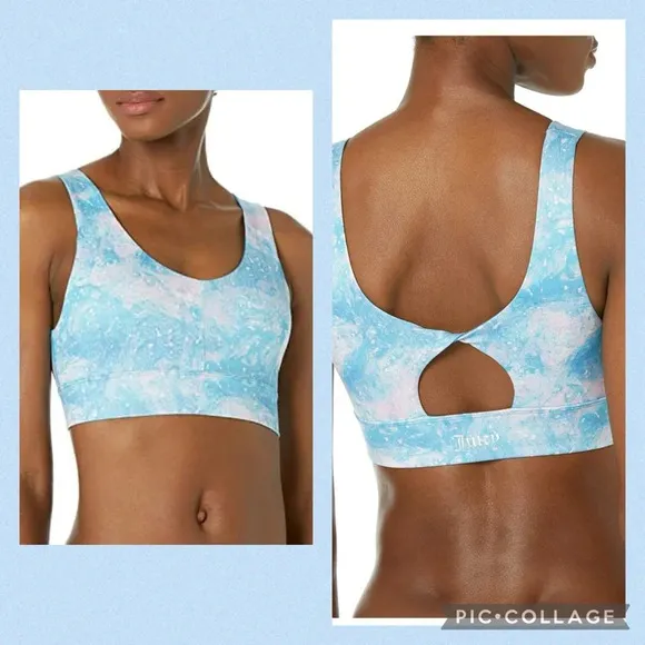 Juicy Couture NWT Twist back removable pads vneck sports bra Aurora Print sz M - Image 2