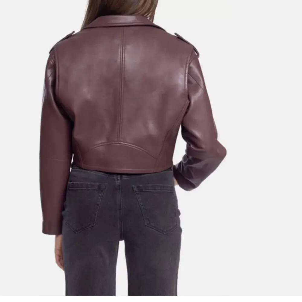 NWT  BLANKNYC Faux Leather Crop Moto Jacket- Head Over Heels / Plum - XS - Image 4