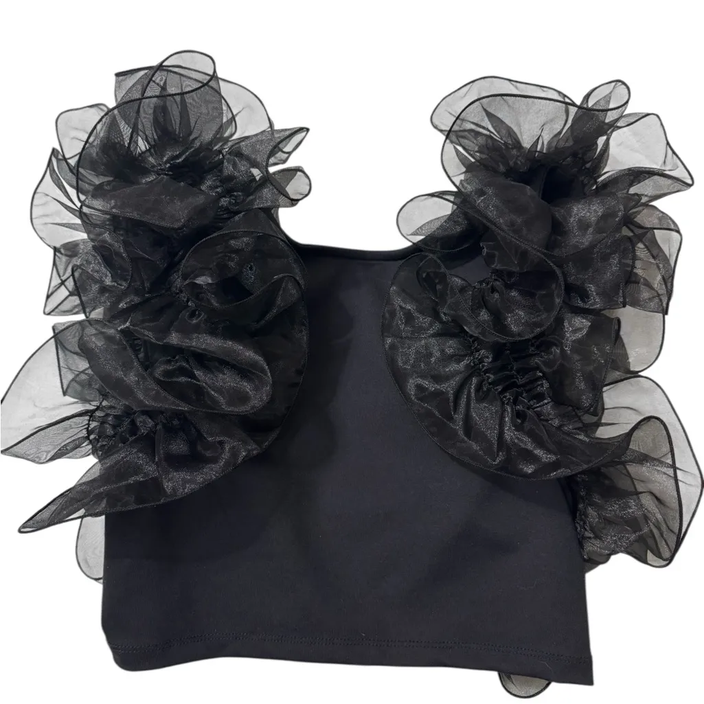 Free People Black Ruffle Crop Top - Image 3