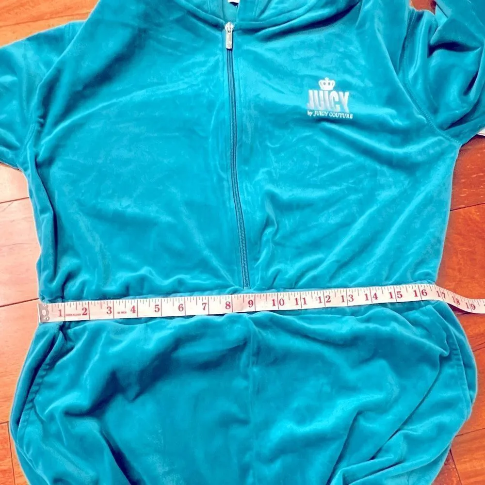 NWT Juicy By Juicy Couture Jumpsuit peacock Velour Hooded Long Sleeve Zip Up L - Image 15
