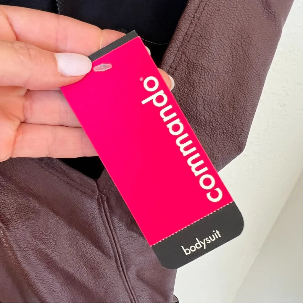 NWT Commando Women's Faux Leather Deep V-Neck Bodysuit - Image 6