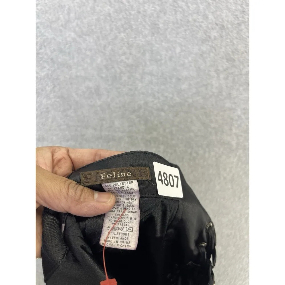 Feline Women's Halter Dress Solid Black Satin Size Medium Hook & Eye Closure - Image 3