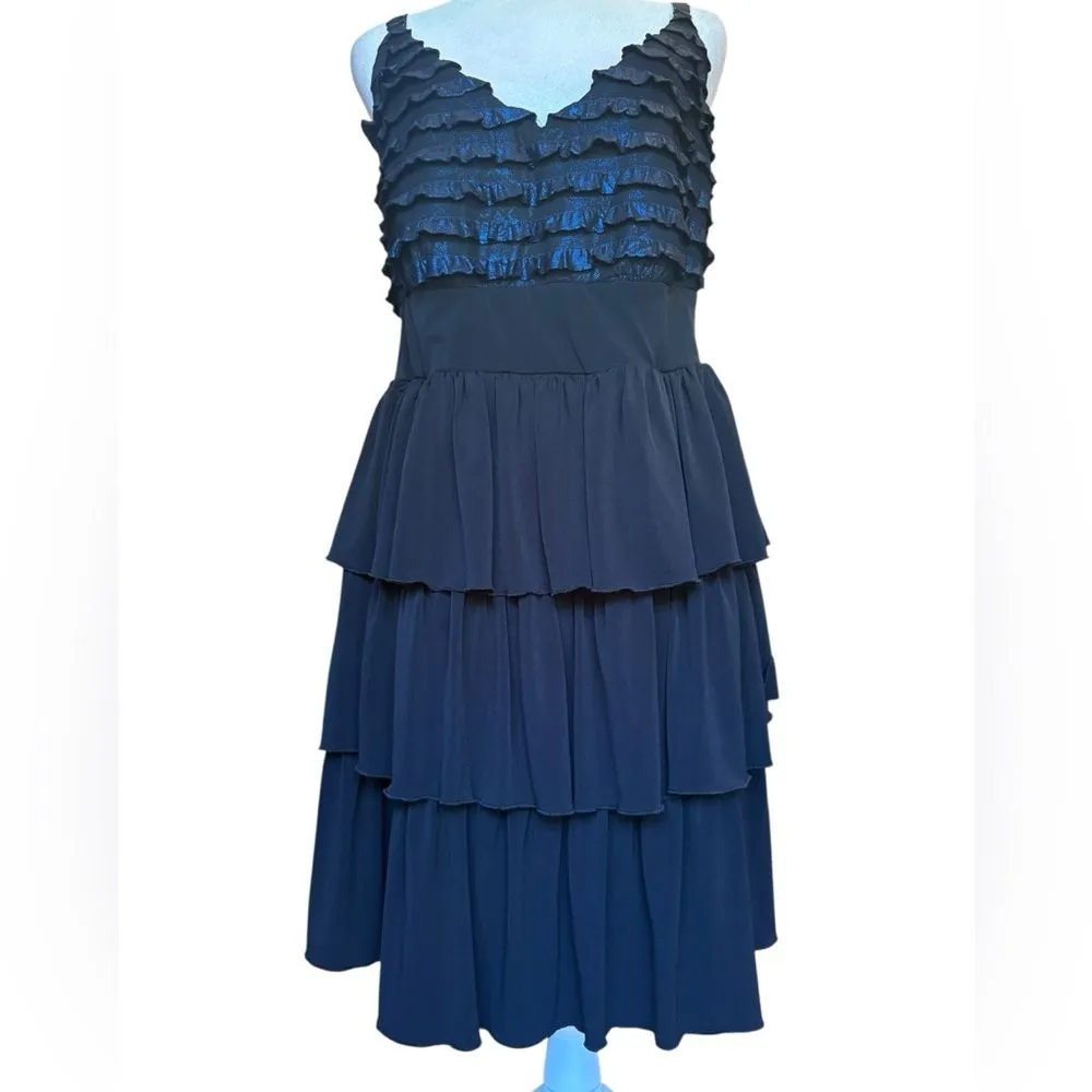 Torrid OG Metallic Blue Black Tiered Ruffled Mini Tank Dress Womens Size 2X - Image 4