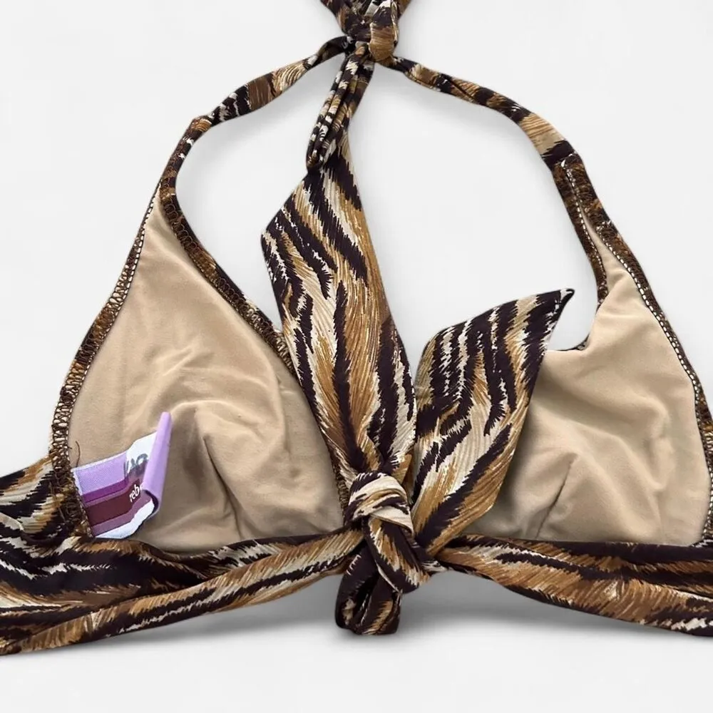 Y2K vintage 2000s cheetah animal print brown halter tie back bikini top small - Image 2