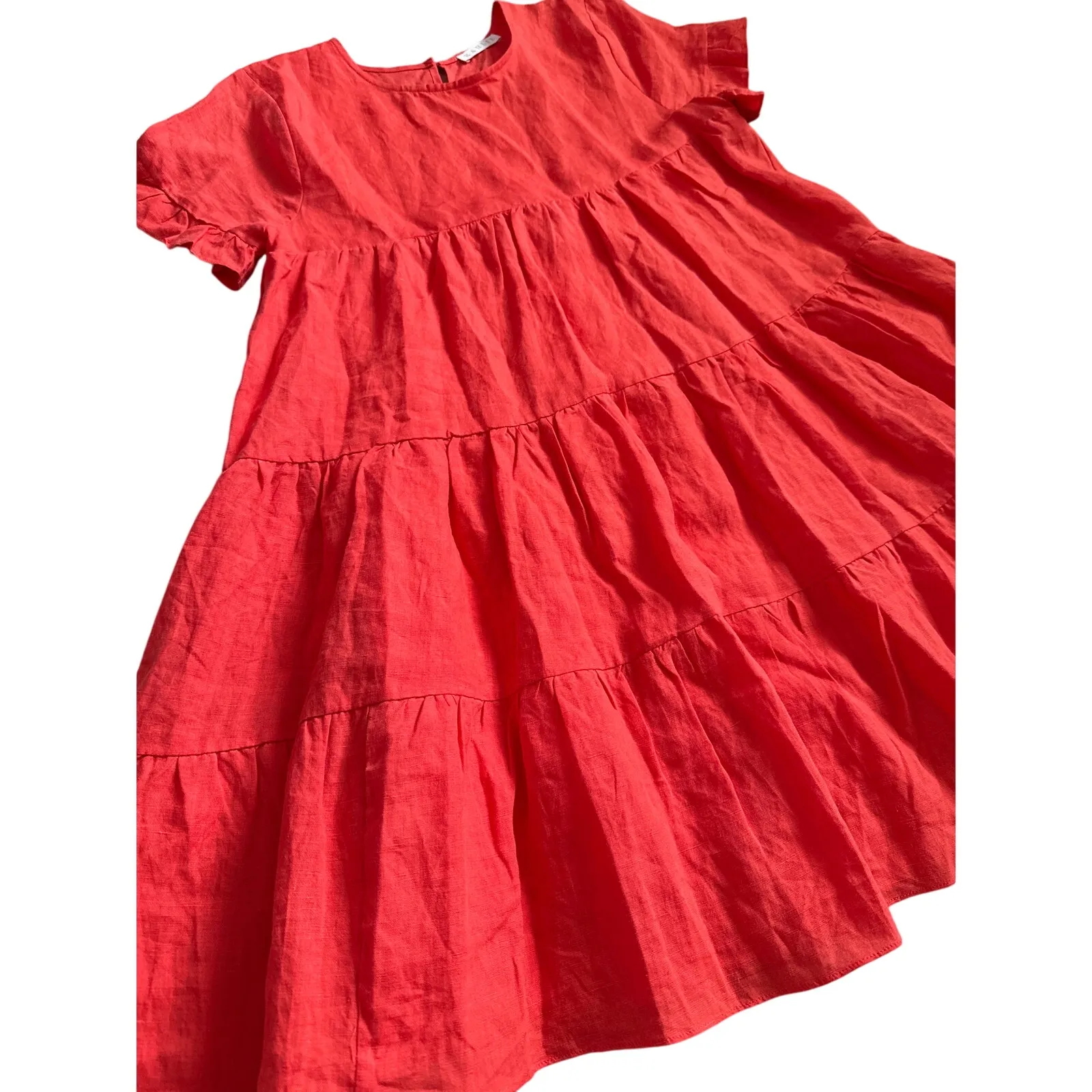 Karlie Linen-Blend Tiered Babydoll Dress Ruffle Hem in‎ Spicy Cajun Size Medium - Image 3