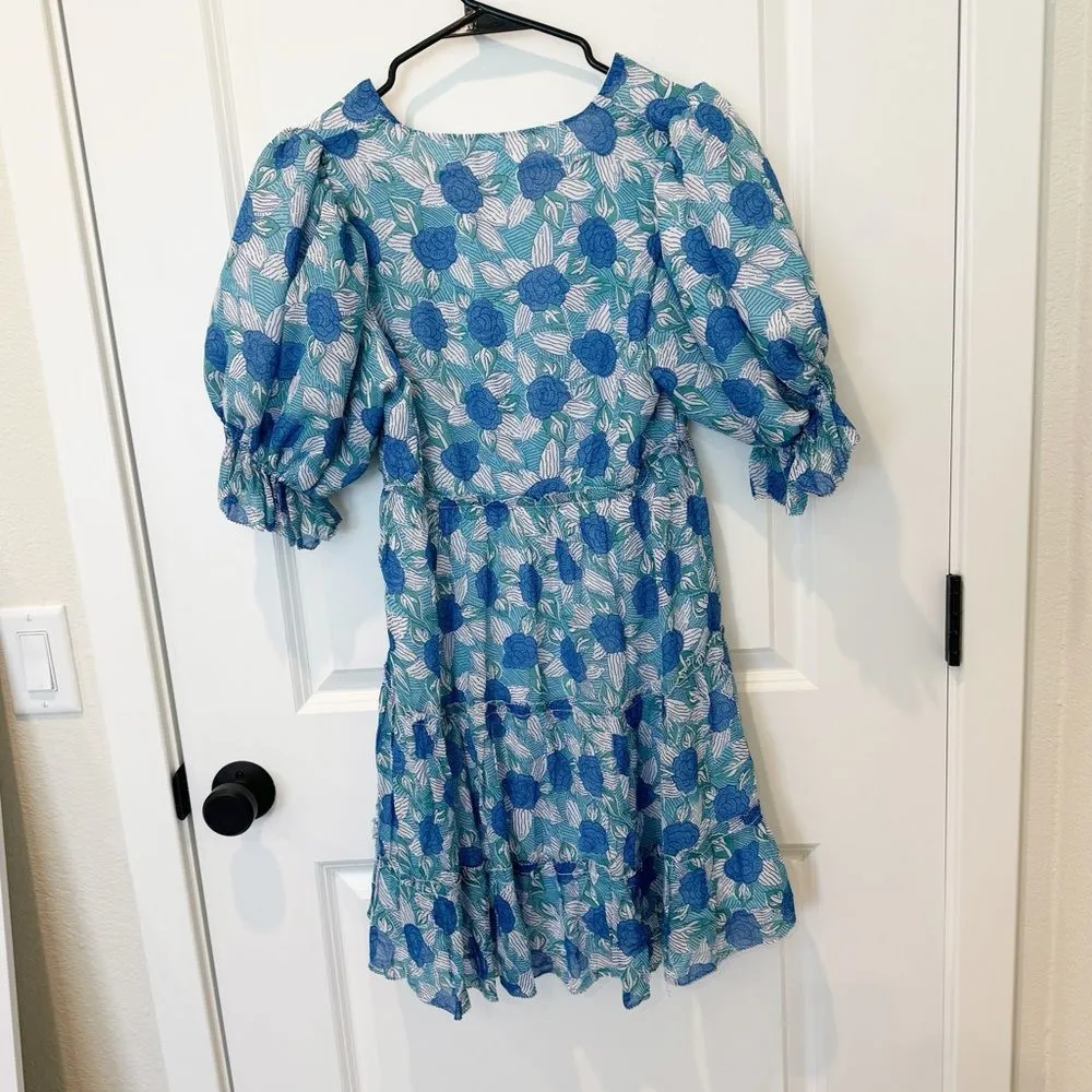 Saylor Leigha Milk Made Flirty Tiered Blue Floral Dress Small - Image 6