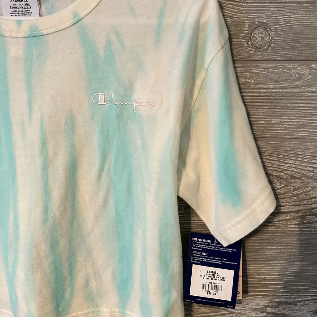 Champion tie dye‎ crop top XS new with tags blue and cream - Image 3