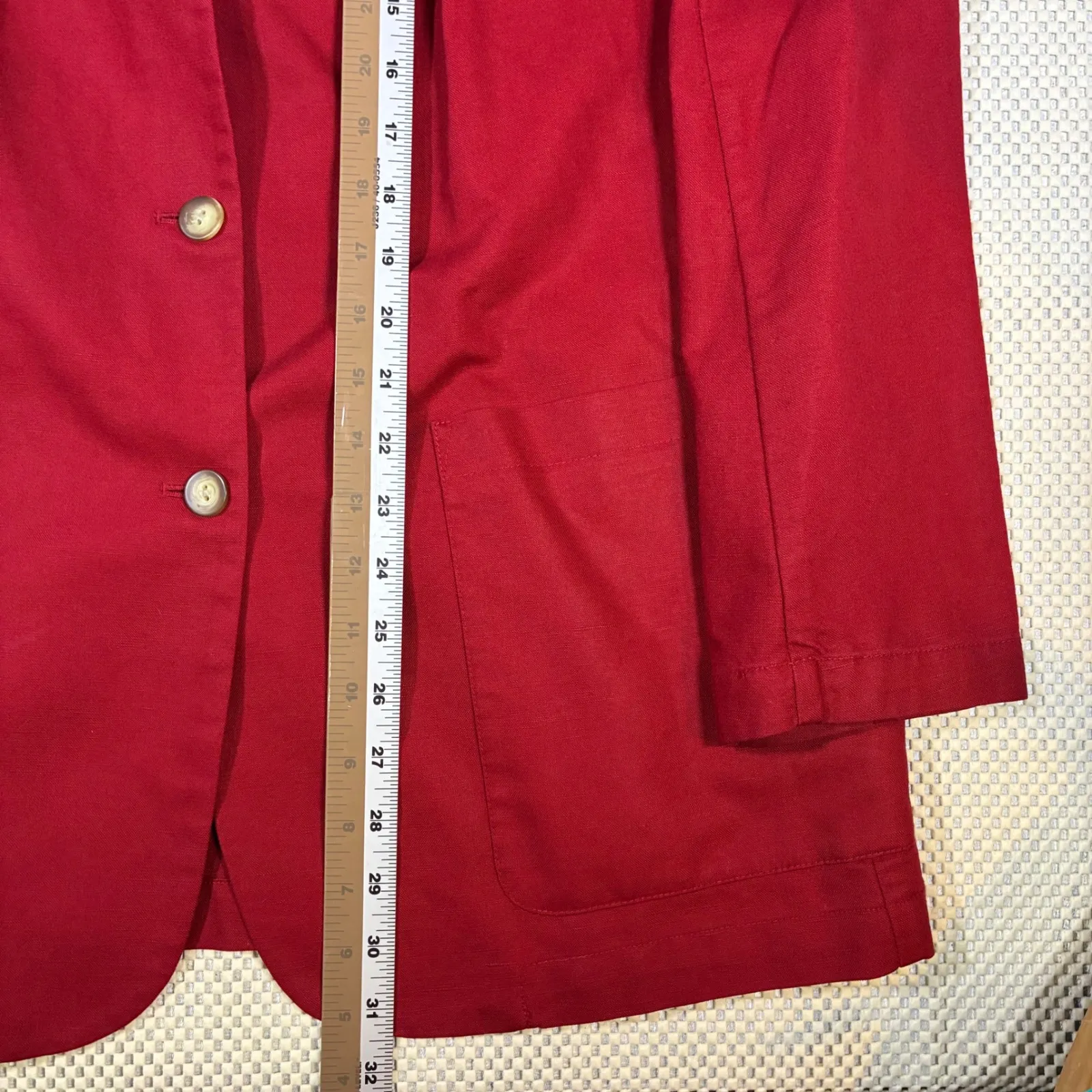 L.L.Bean Vintage  Womens Blazer Size 16 Red Linen Cotton Blend Button Front Jacket - Image 7