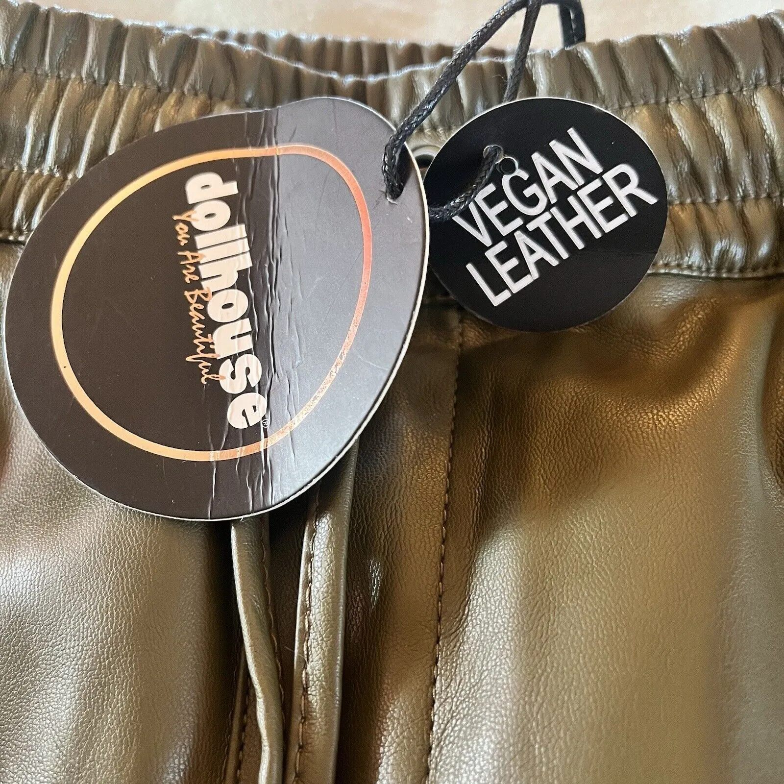 NWT Faux Vegan Leather Joggers Pants Green (Dollhouse Brand) Size Medium - Image 5