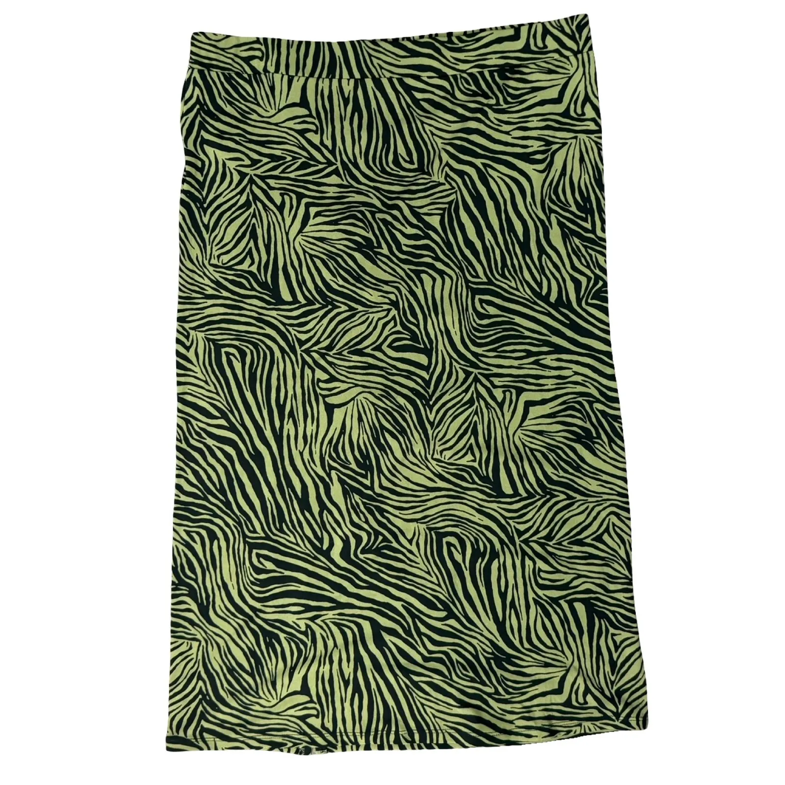 Michael Kors Olive Green Black Zebra Print Side Ruched Midi Skirt size L NEW Tag - Image 9