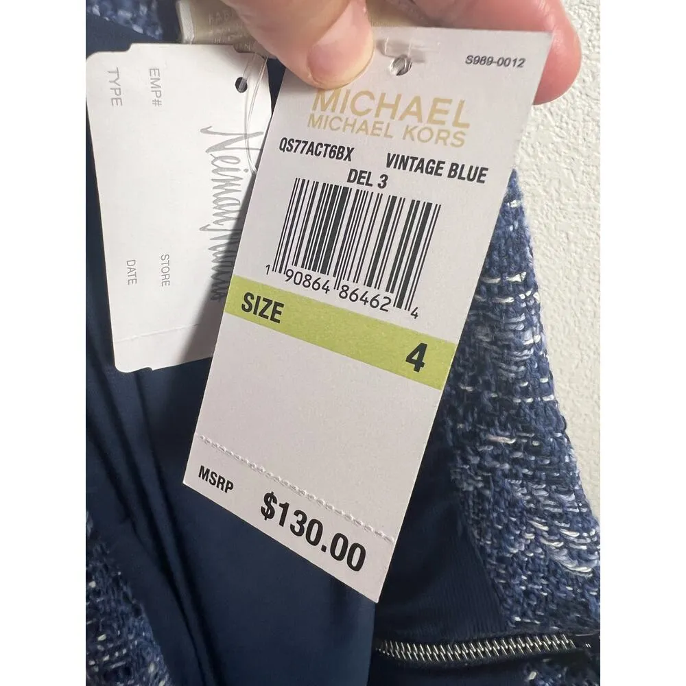 Michael Michael Kors Blue Tweed Chevron Tassel Fringe Mini Skirt Size 4 - Image 8