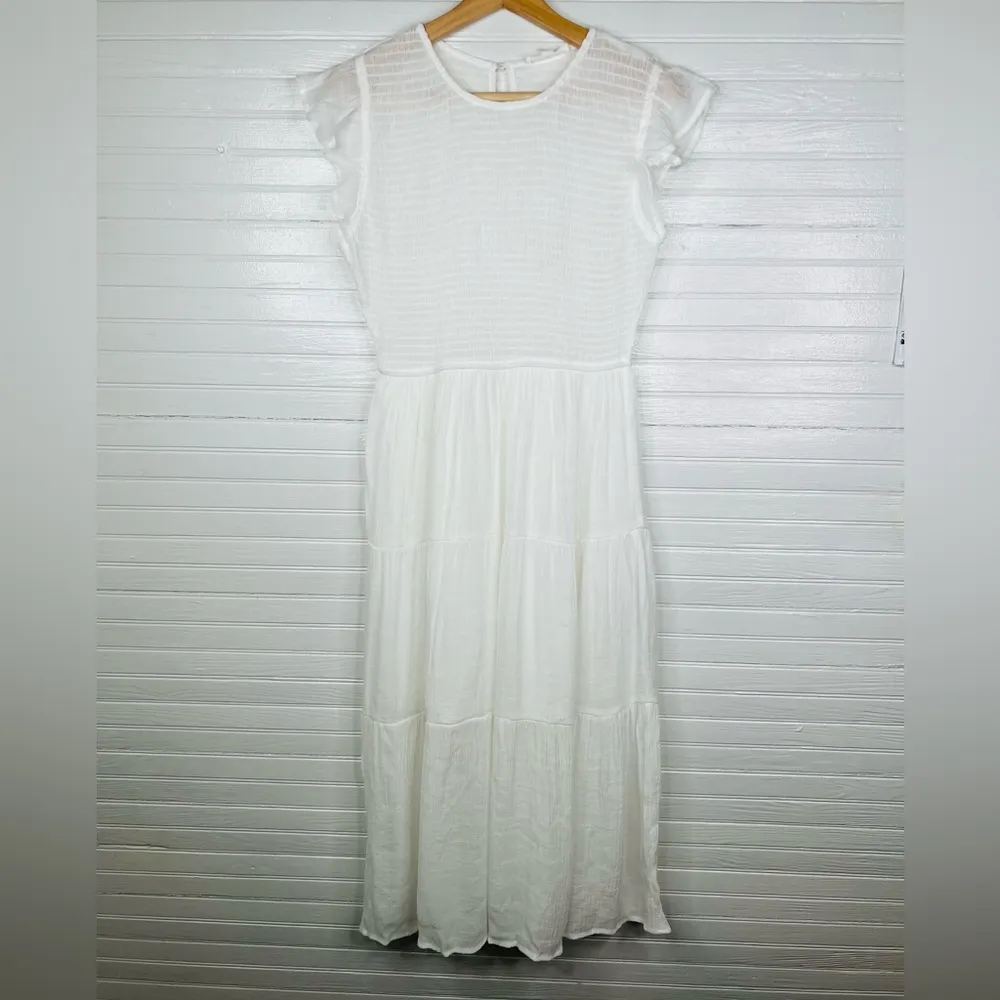 Blu Pepper Women's Smocked Ruffle Sleeve Tiered Midi Dress White Size M - Image 2