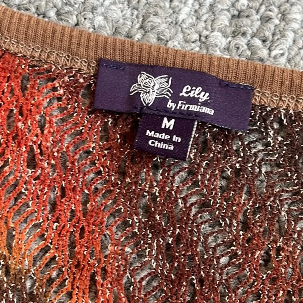 Boho Cover Up Open Knit Crochet Tunic Vest Oversized Top M Medium Brown - Image 6