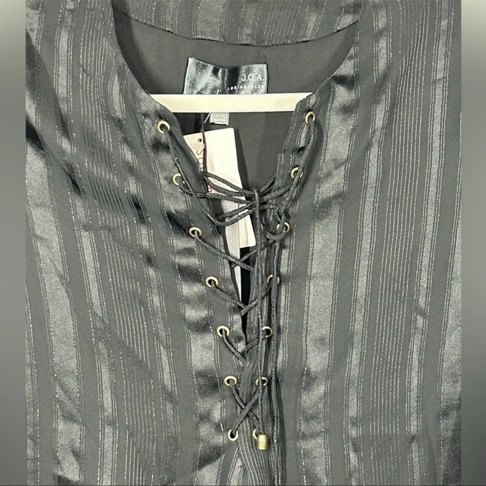 J.O.A. Black Metallic Shimmer Corset Blouse Long Sleeve XS NWT - Image 6